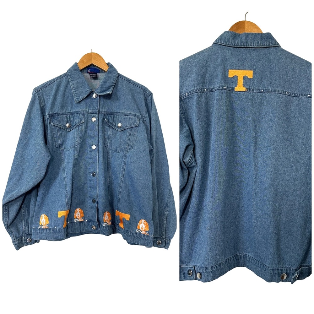 VTG Tennessee Volunteers Smokey Denim Jacket XL Vols Gameday Rhinestone Trucker